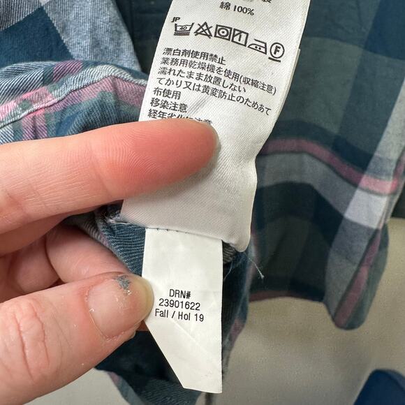 Tall 2XL Eddie Bauer Plaid Flannel Button Up Shirt Green Pink Cotton Boyfriend - Picture 4 of 6